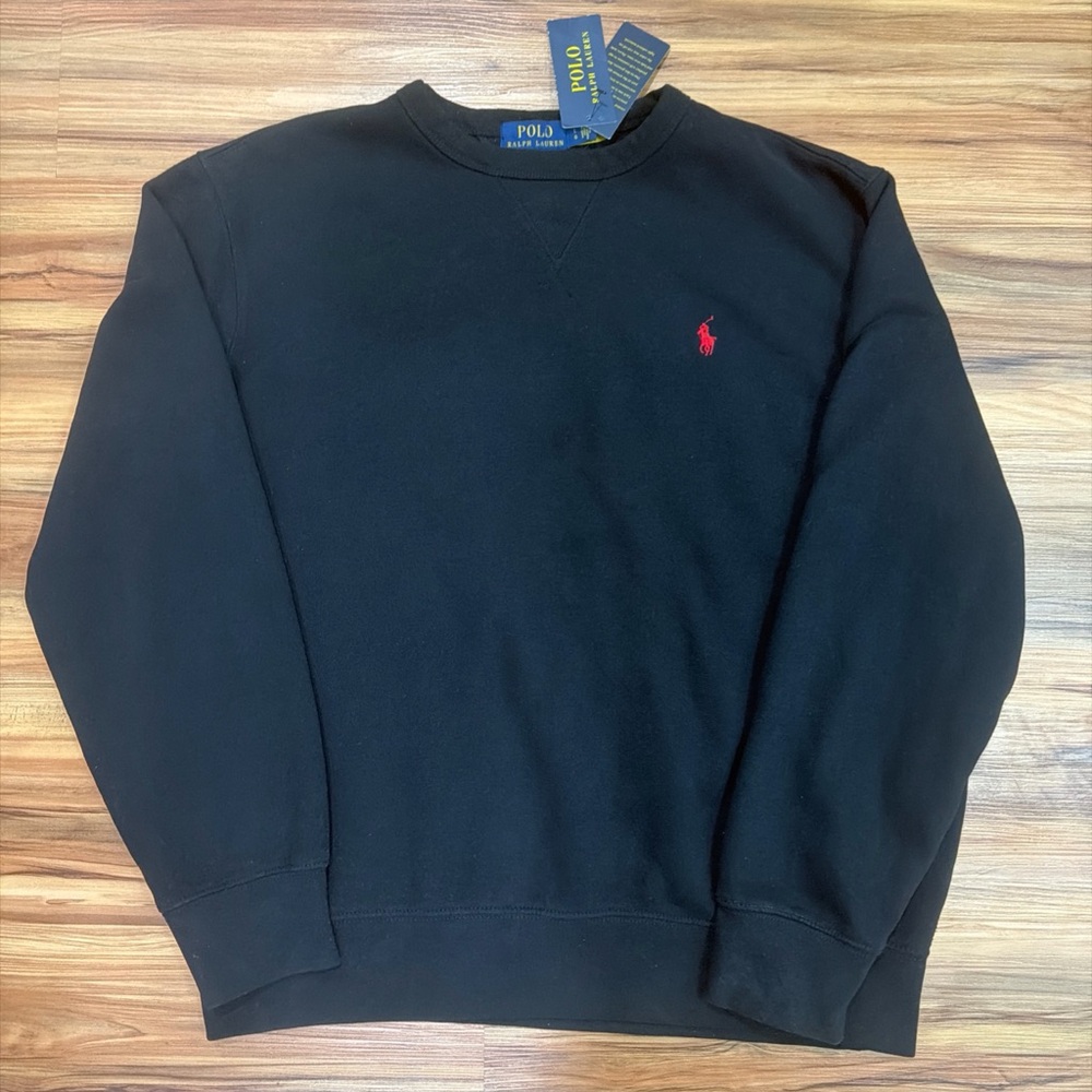 Ralph Lauren Black Crewneck Sweatshirt with Red Polo Pony